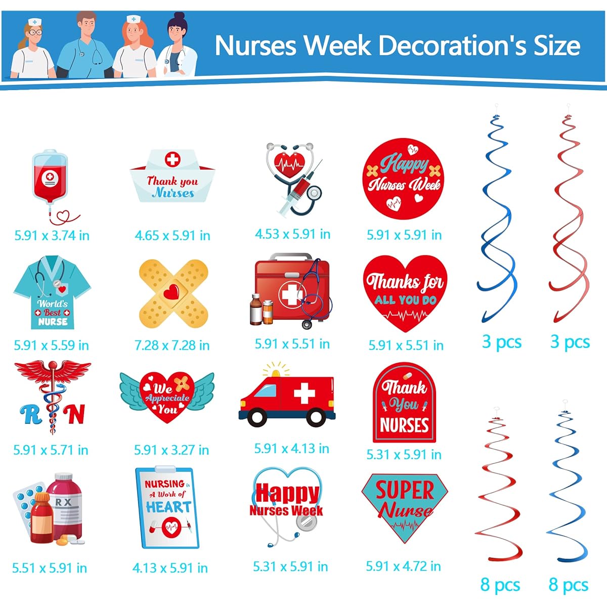 Nurse Week Decorations 38 Pieces Nurse Hanging Swirl Decorations 2023 Blue Red Swirl School RN Nurse Graduation Decoration Happy Nurse Week Appreciation Swirl Nursing Graduation Party Supplies