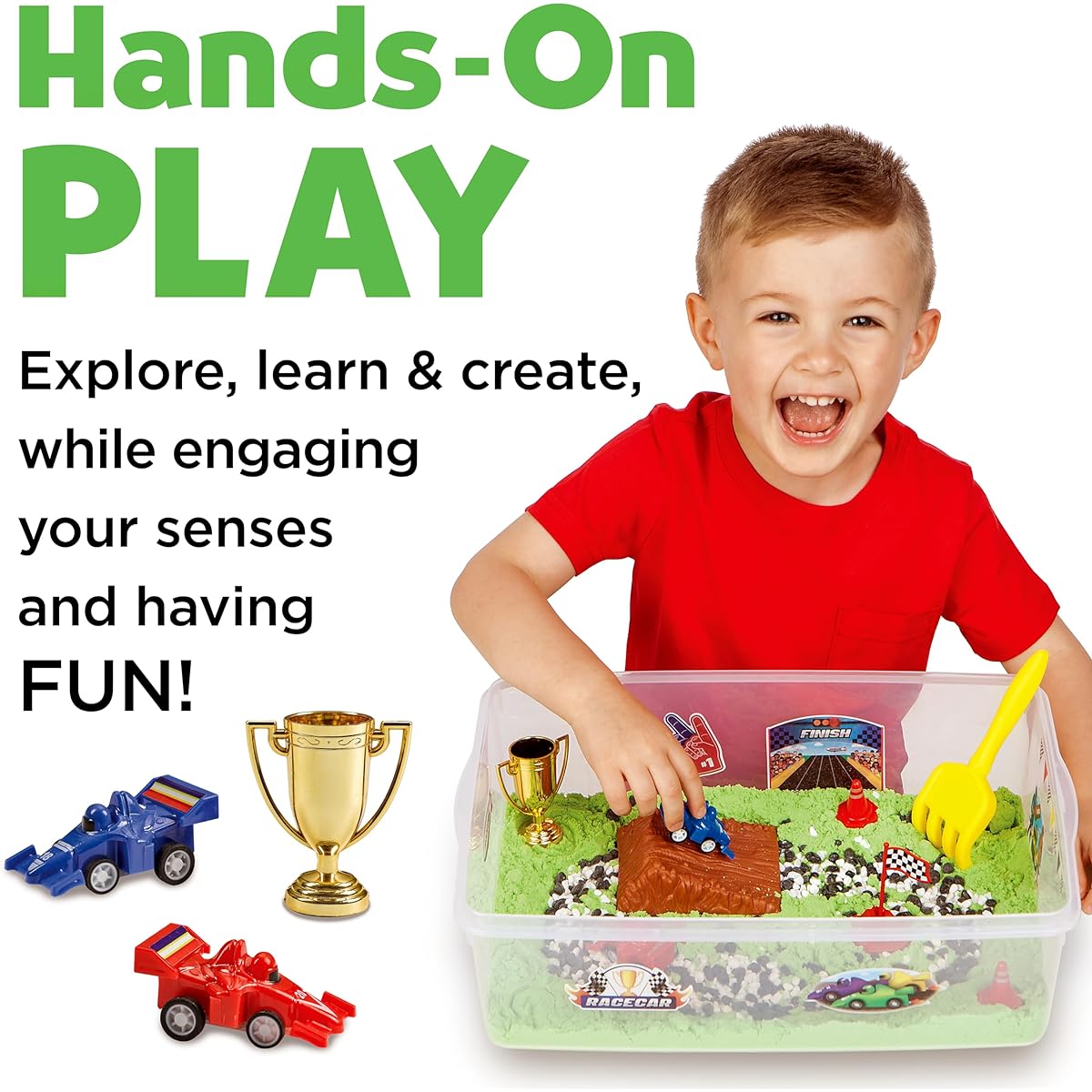 Creativity for Kids Sensory Bin: Race Track - Toddler Toys for Kids Ages 3-4+ Pretend Play, Sensory Learning Toys with Car Track, Gifts for Kids