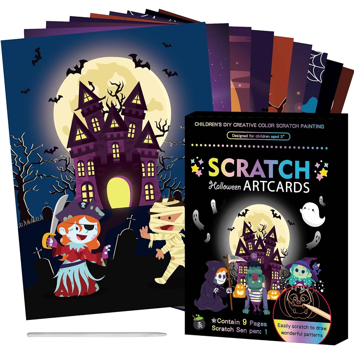 xutengy Halloween Scratch Paper Art for Kids Rainbow Magic Scratch Paper Halloween Crafts Scratch Paper DIY Decoration Toys for Girls Boys Halloween Party Games Gifts