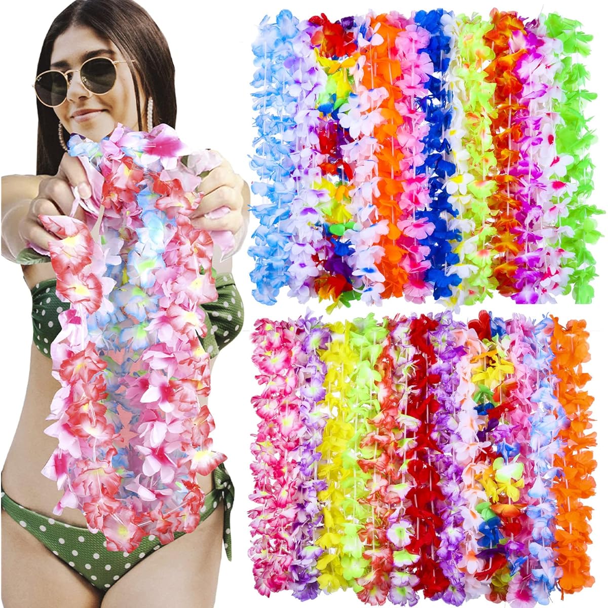 TSMJUWND 100 Hawaiian Leis Hawaiian Tropical Luau Party Decorations (Colorful)