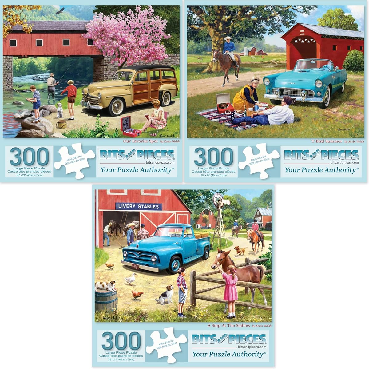 Bits and Pieces - Great Value 300 Piece Jigsaw Puzzle for Adults - Puzzle Dimensions 18" x 24" - 300 Pieces Our Favorite Spot T Bird Summer A Stop at The Stables Jigsaw Puzzle by Artist Kevin Walsh