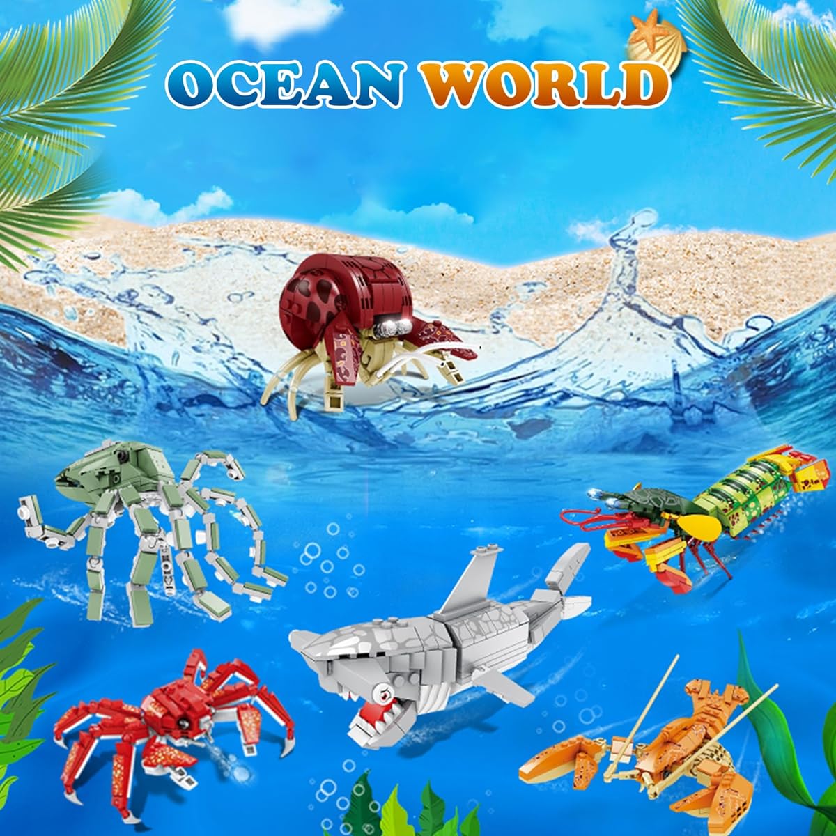 Oichy Animal Building Blocks Set, 6 Pack Sea Creatures Mini Building Blocks Toy Kit Creative Party Favors Kids Goodie Bag Stuffers for Birthday Halloween Christmas
