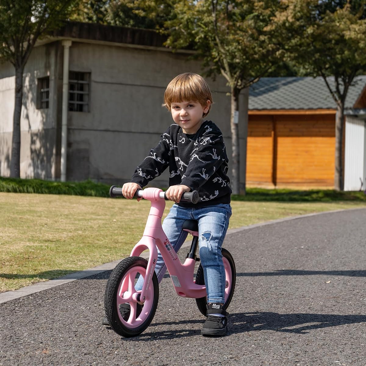 KONG MING CAR 12" Toddler Balance Bike - Ages 24 Months to 5 Years - Kids Push Balance Bike with Safety Pads, Padded Seat, Mini Grip & Flat Free Tires