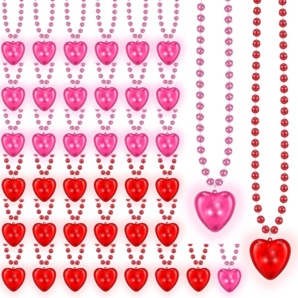 40pcs Light Up Heart Necklaces Luminous Heart Necklaces LED Flashing Necklaces Pink Red Kids Party Accessories for Adults Women Wedding Party Favors Gifts