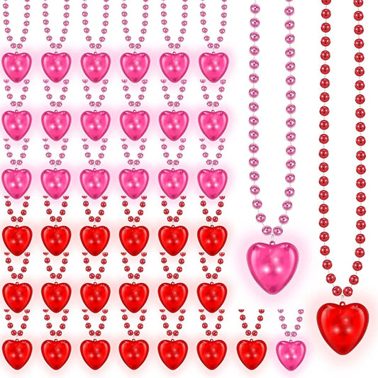 40pcs Light Up Heart Necklaces Luminous Heart Necklaces LED Flashing Necklaces Pink Red Kids Party Accessories for Adults Women Wedding Party Favors Gifts