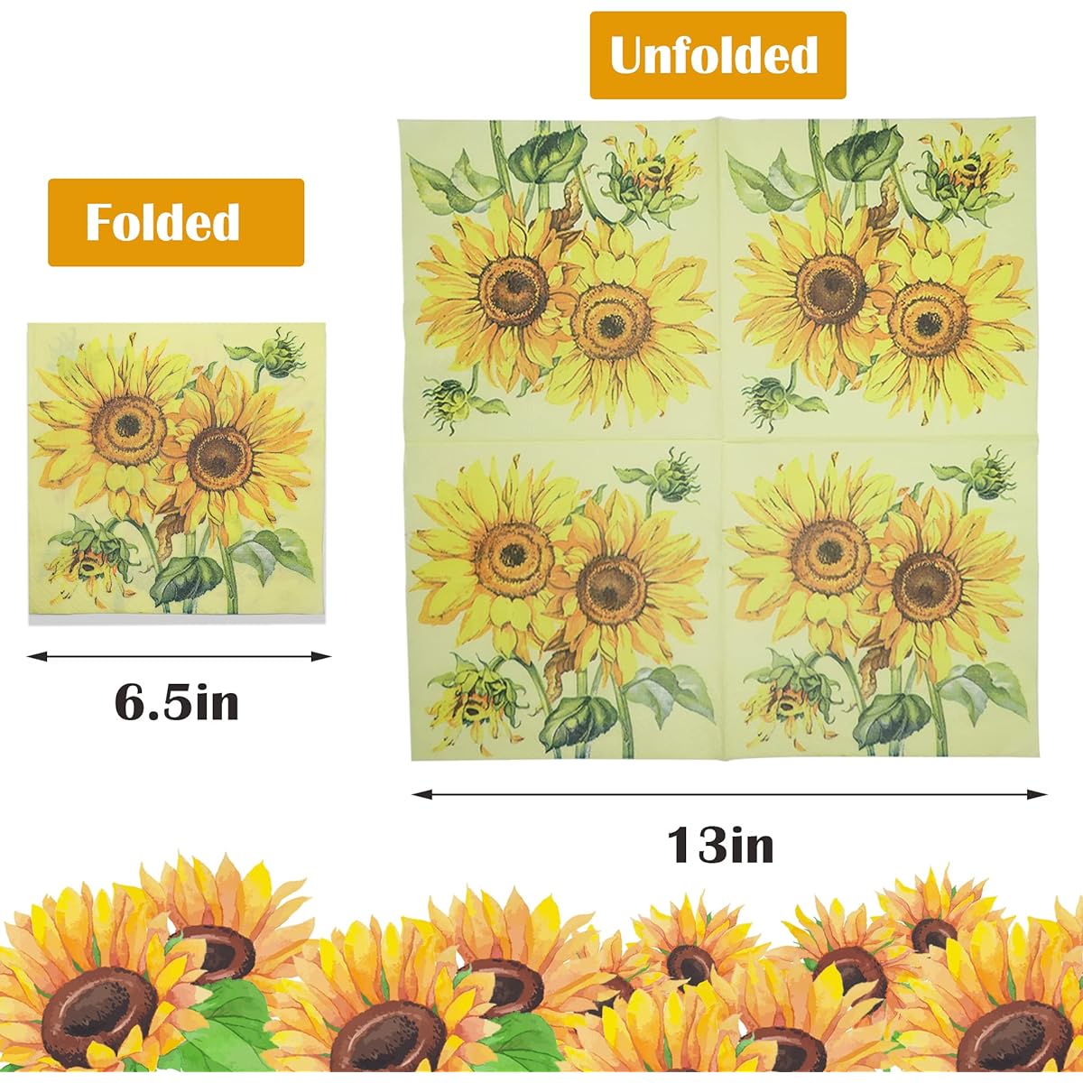 HADDIY Sunflower Paper Napkins, 40pcs Decorative Floral Napkins for Decoupage, Bulk Fall Disposable Cocktail Napkins, Sunflower Birthday Party Lunch Dinner Decorations