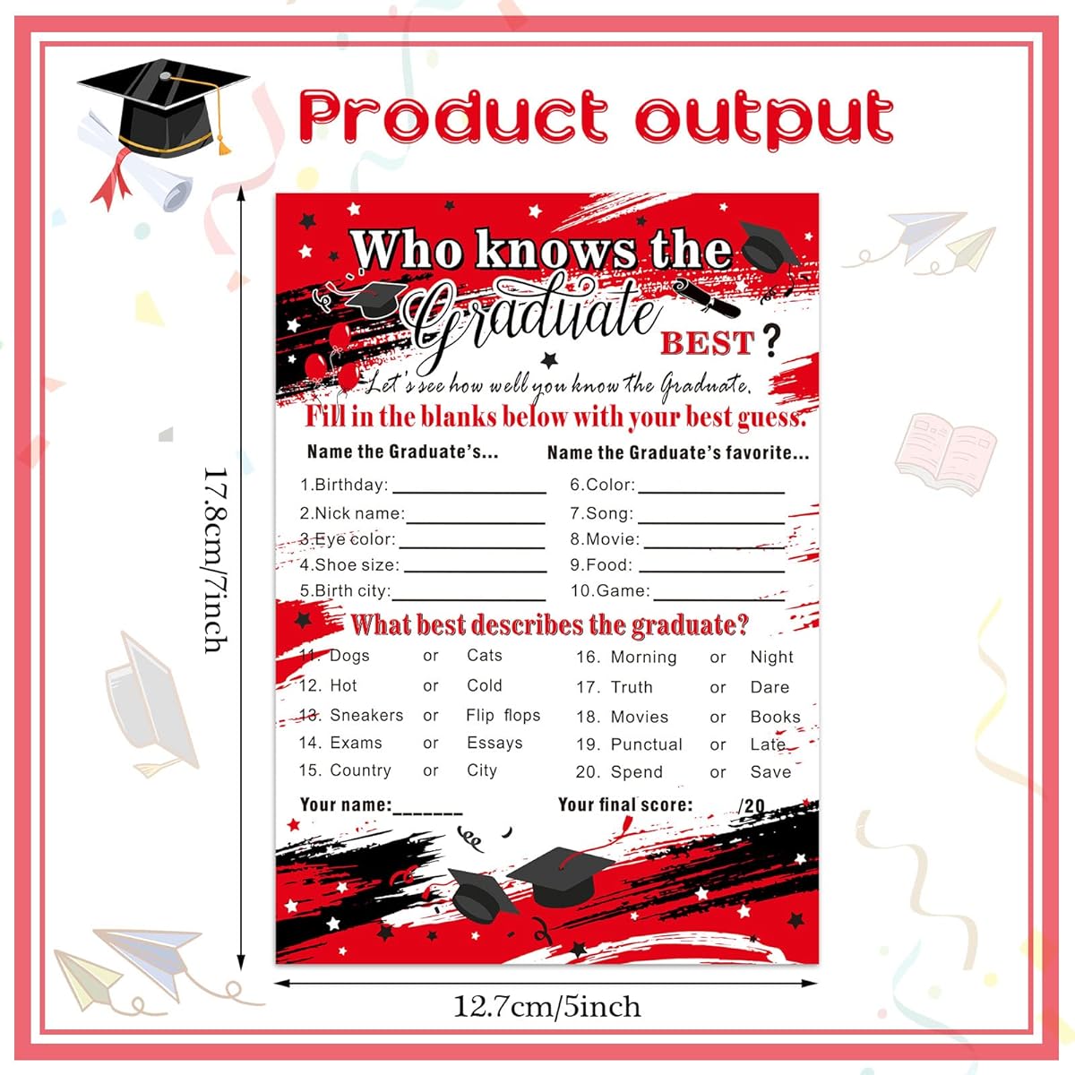 50 Pieces Graduation Party Decorations, 2022 Who Knows The Graduate Best Game Cards Congratulations Graduation Party Decor Party Supplies Favors for High School College (Red, Black)