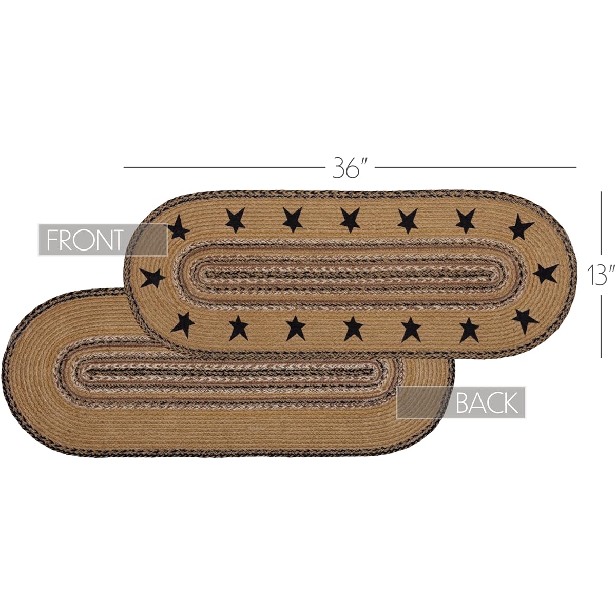VHC Brands Kettle Globe Jute Runner Stencil Star Border 13x36 Primitive Country Woven Kitchen Tabletop Design Caramel Brown