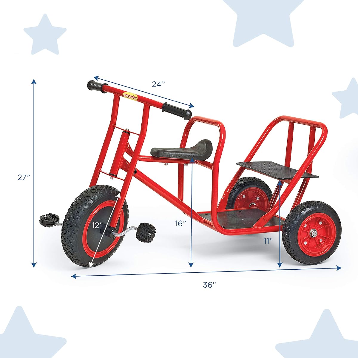 Angeles ClassicRider Tandem Taxi Tricycle for Ages 3+ Encourages Active Play Supports up to 140 lbs Durable Design Safety Features