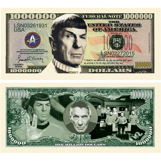 American Art Classics Leonard Nimoy Star Trek Spock Collectible Million Dollar Bill - Pack of 50 - Best Novelty Memorabilia for Star Trek and Starship Enterprise Fans - Super