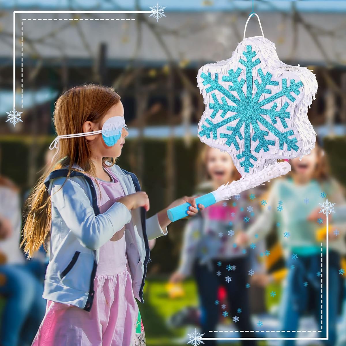 Deekin 3 Piece Cute Pinata Set, Pinata with Stick Eye Mask, Large Pinata, Money Pinata for Kids, Music, Science, School, Sports, Bridal Shower, Birthday Party Decoration Supplies (Snowflake)