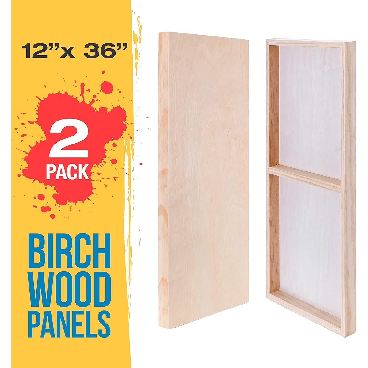 U.S. Art Supply 12" x 16" Birch Wood Paint Pour Panel Board Gallery 1-1/2" Deep Cradle (2 Pack) - Artist's Deep Wood Wall Canvas - Painting Mixed Media Craft, Acrylic, Oil, Encaustic