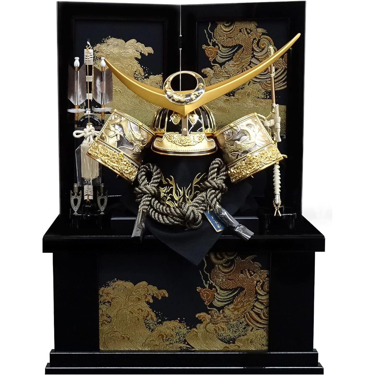 Wearing helmet, May doll, storage, helmet decoration, Kenshin Uesugi, No. 23, gold wearing helmet (pure silk lacing, raised engraving), width 60 cm, gold-painted golden dragon storage decoration