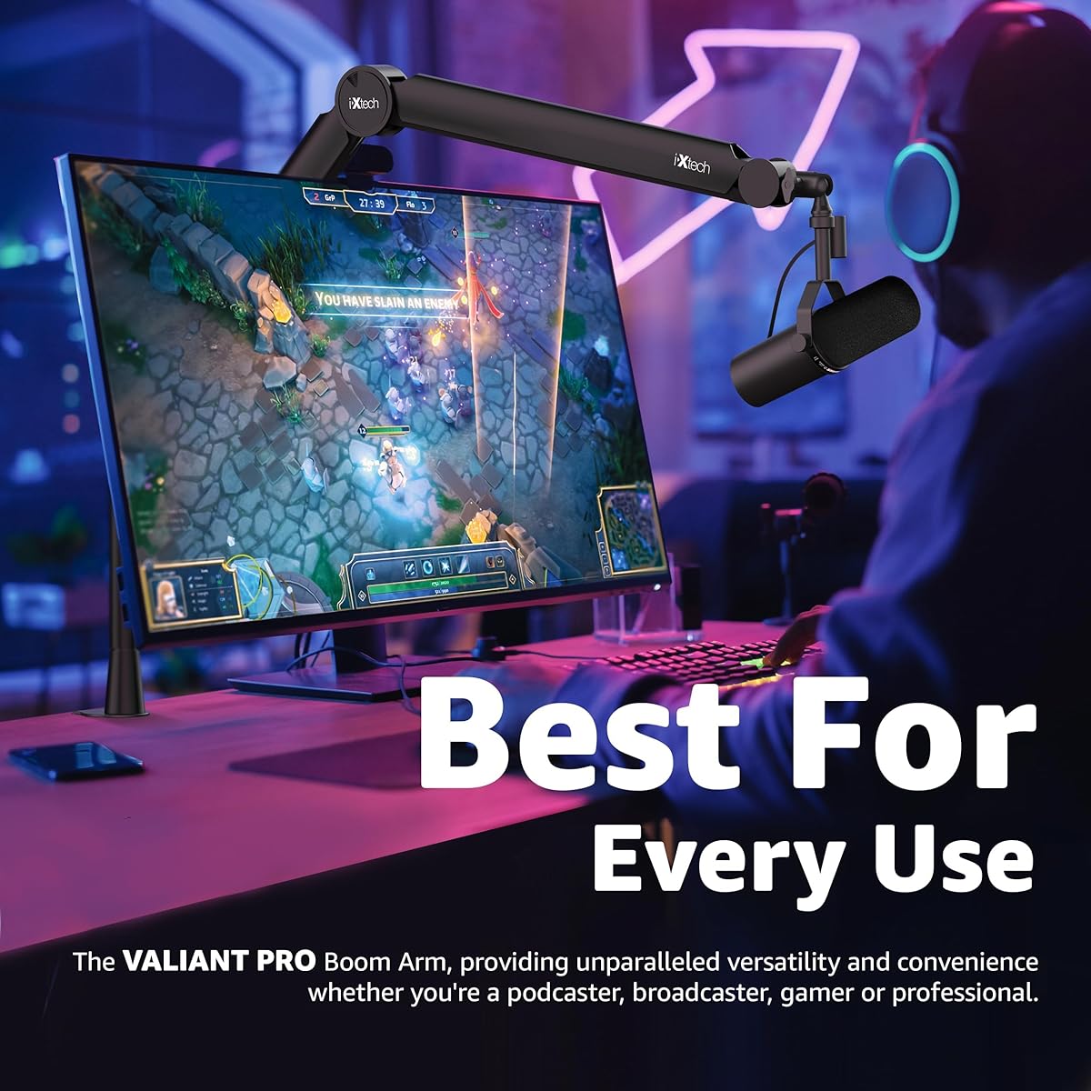 IXTECH Microphone Arm Boom Arm 360° Rotatable Microphone Boom Arm with Desk Mount Fully Adjustable for Podcast Video Game Radio Studio Recording Sturdy Universal VALIANT Pro
