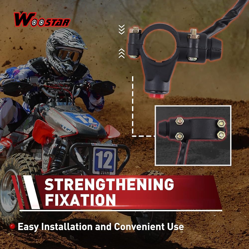 WOOSTAR 2 Wire Kill Switch 22mm Handlebar Mount Tether Engine for Yamaha Honda ATV Quad Dirt Bike