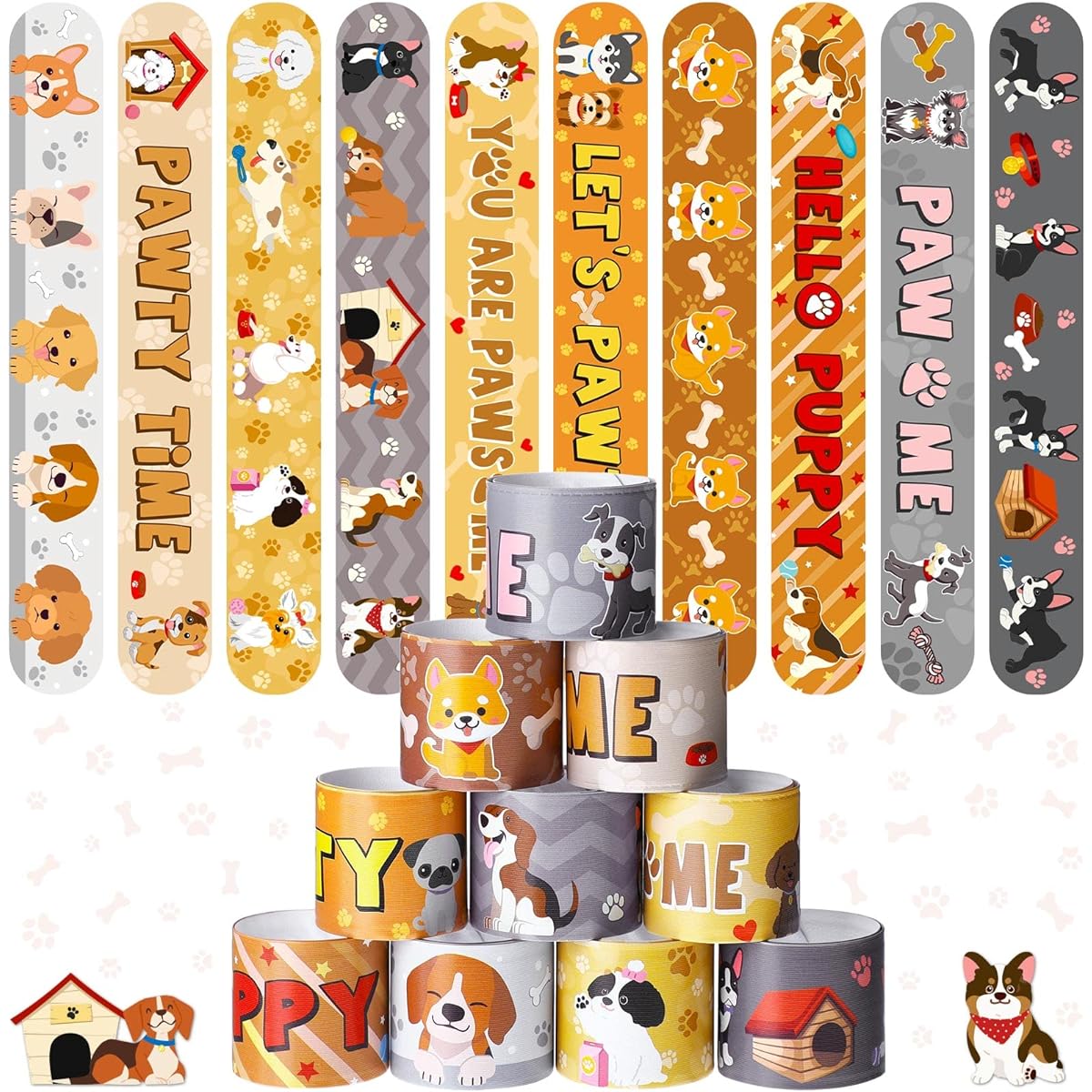 Puppy Party Supplies Dog Slap Bracelets You Are Paw Bracelets for Kids Pet Party Decorations Paw Print Snap Wristbands for Pet Theme Party Birthday Dog Party Favors Giveaways Activities 40pcs