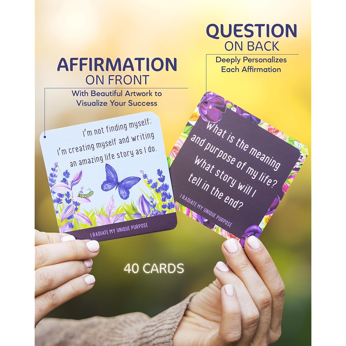 Daily Affirmation Cards for Women - 40 Positive Affirmation Cards on the Front | 40 Mindfulness Cards on the Back | Standing Framed Gift Box | Beautiful Artwork Cards with Words of Affirmation