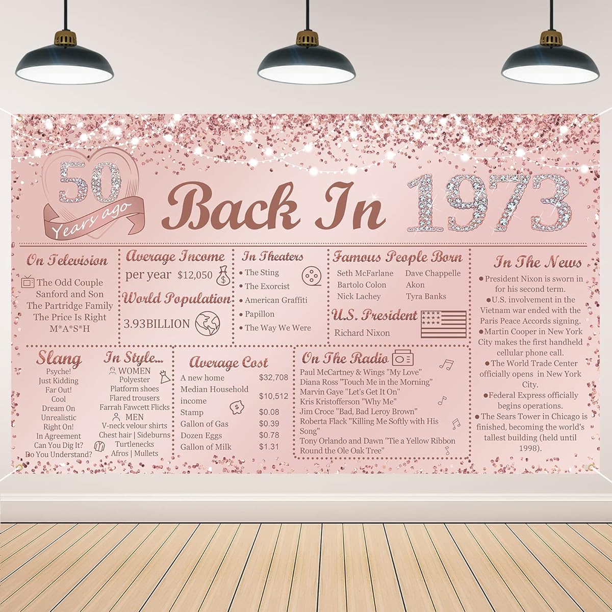 1973 Banner 50th Birthday Decorations for Women Rose Gold