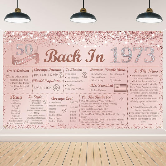 1973 Banner 50th Birthday Decorations for Women Rose Gold
