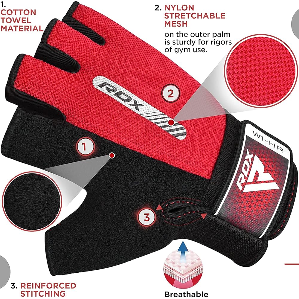 RDX Weightlifting Gloves Gym Fitness Workout with Anti-Slip Pad Full Palm Protection Ultra Breathable Bodybuilding Strength Training HIIT WOD Exercise Half Finger Men Women Cycling Rowing Climbing