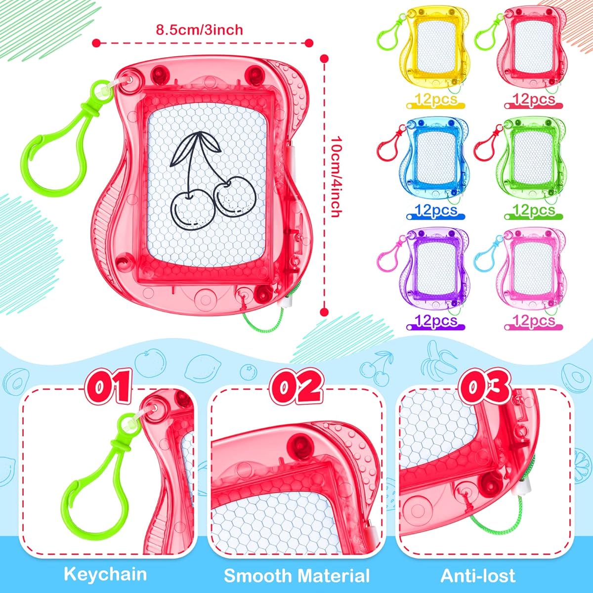 72 Pieces Mini Magnetic Drawing Board for Kids Backpack Keychain Clip Drawing Board Erasable Doodle Board Sketch Pad Kids Birthday Party Favors Giveaways Goodie Bag Fillers Gift Bag Toys
