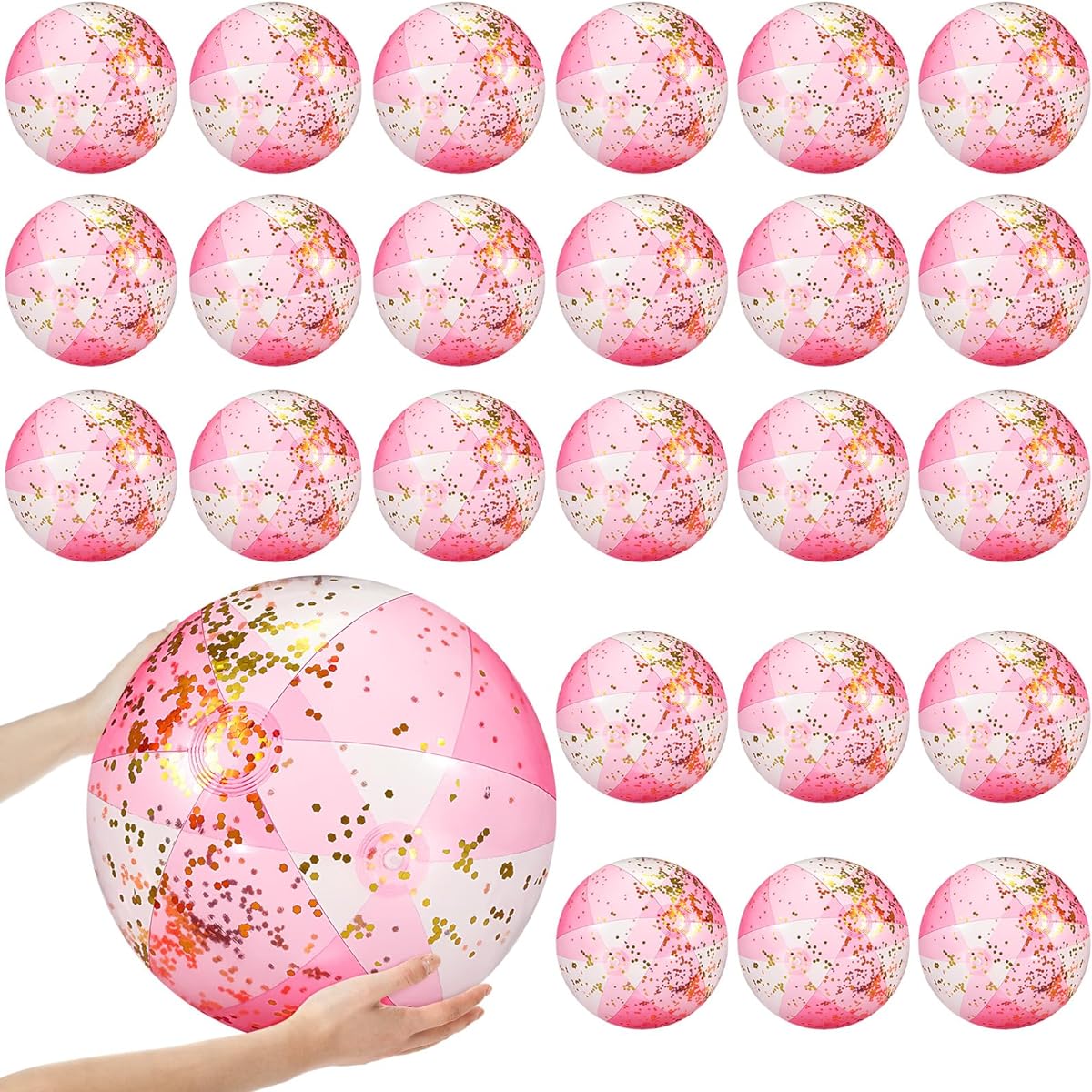 Chitidr 16" Inflatable Beach Balls Glitter Bulk Clear Confetti Pool Swimming Bubble Balls for Outdoor Summer Pool Party Decorations Adult Swimming Hawaiian Tropical Theme (Rainbow, 24pcs)
