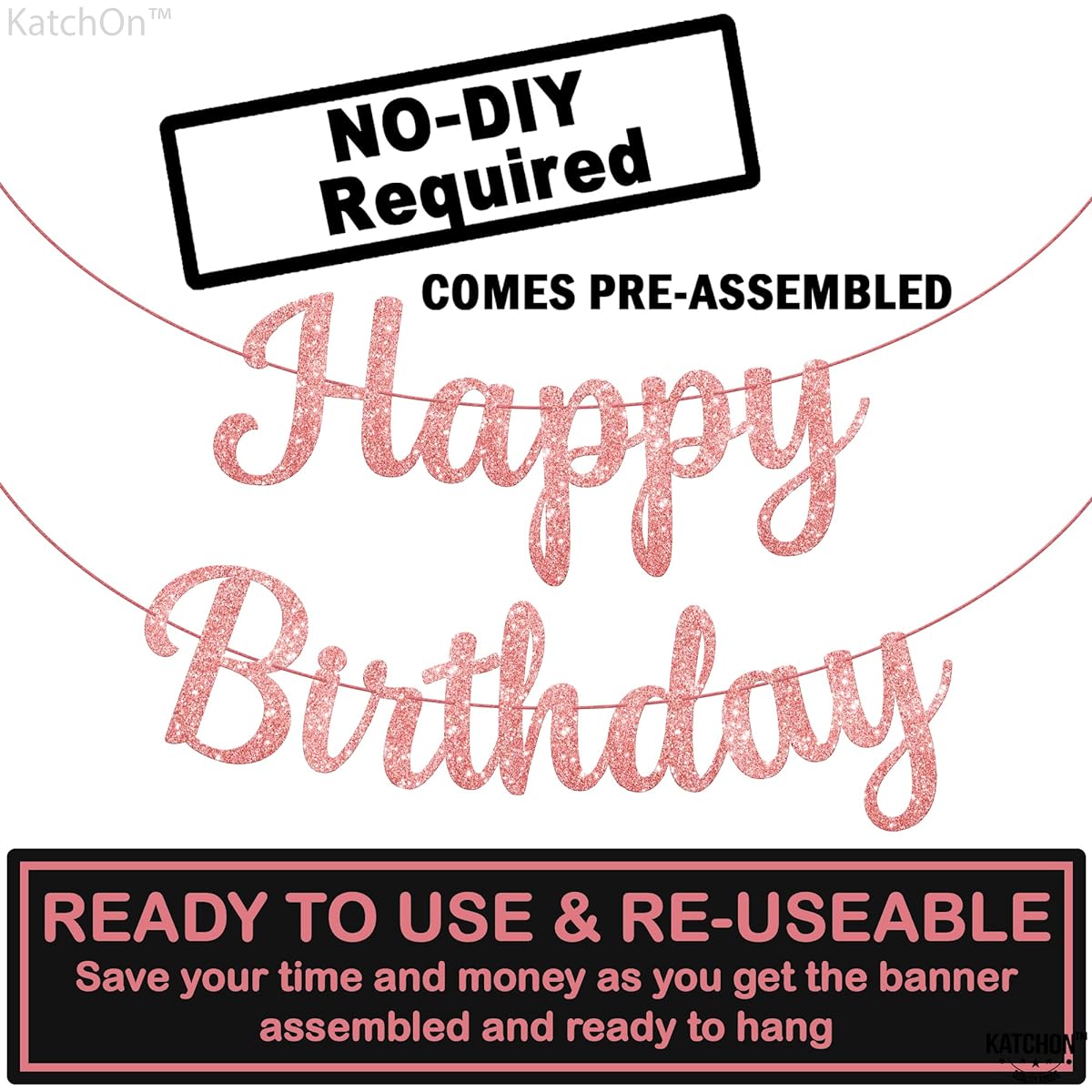 Happy Birthday Rose Gold Cursive Banner