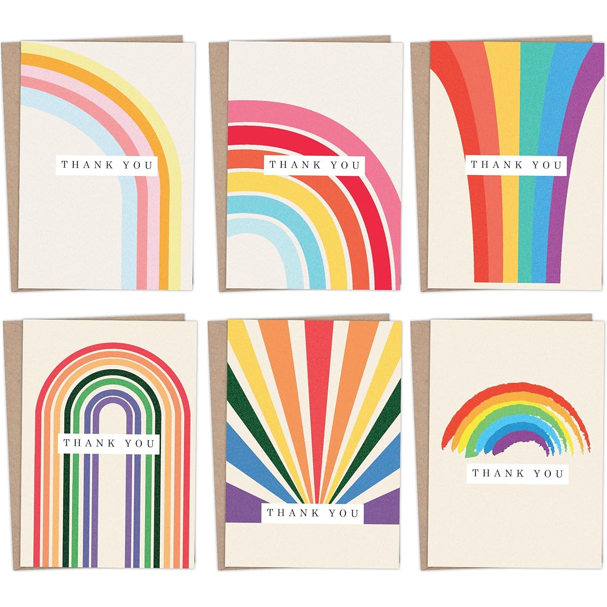 Giftinghouse Thank You Cards Multipack with Envelopes 12/24/48 Inch - Greeting Card Pack Rainbow Colors for Kids, Teachers, Notes, Christmas Gifts - Fully Recyclable and Eco-Friendly Cards (12 Cards)
