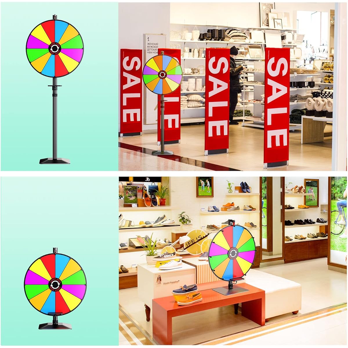 24" Prize Wheel - Dual Use Tabletop or Height Adjustable Floor Stand Heavy Duty Spinner Wheel with 12 Slots & Dry Erase Marker & Eraser for Carnival, Fair, Fortune Spinning Game