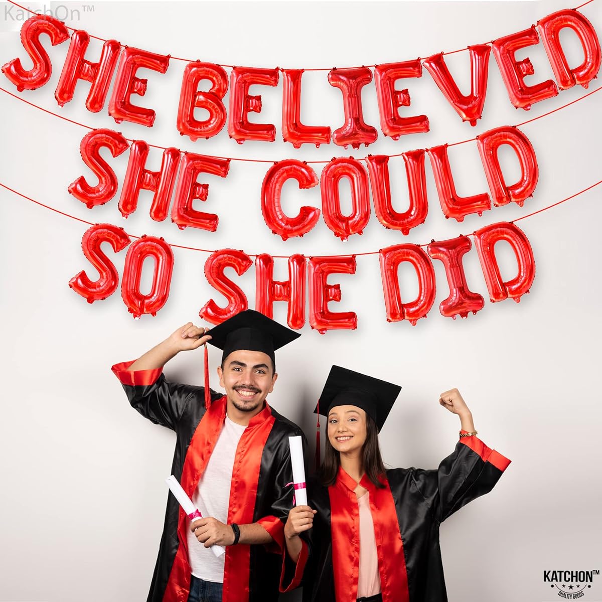 KatchOn, She Believed She Could So She Did Banner - Red 16" | Graduation Banner for Congratulations Decorations | Graduation Party Decorations 2024 | Nurse Graduation Decorations Class of 2024
