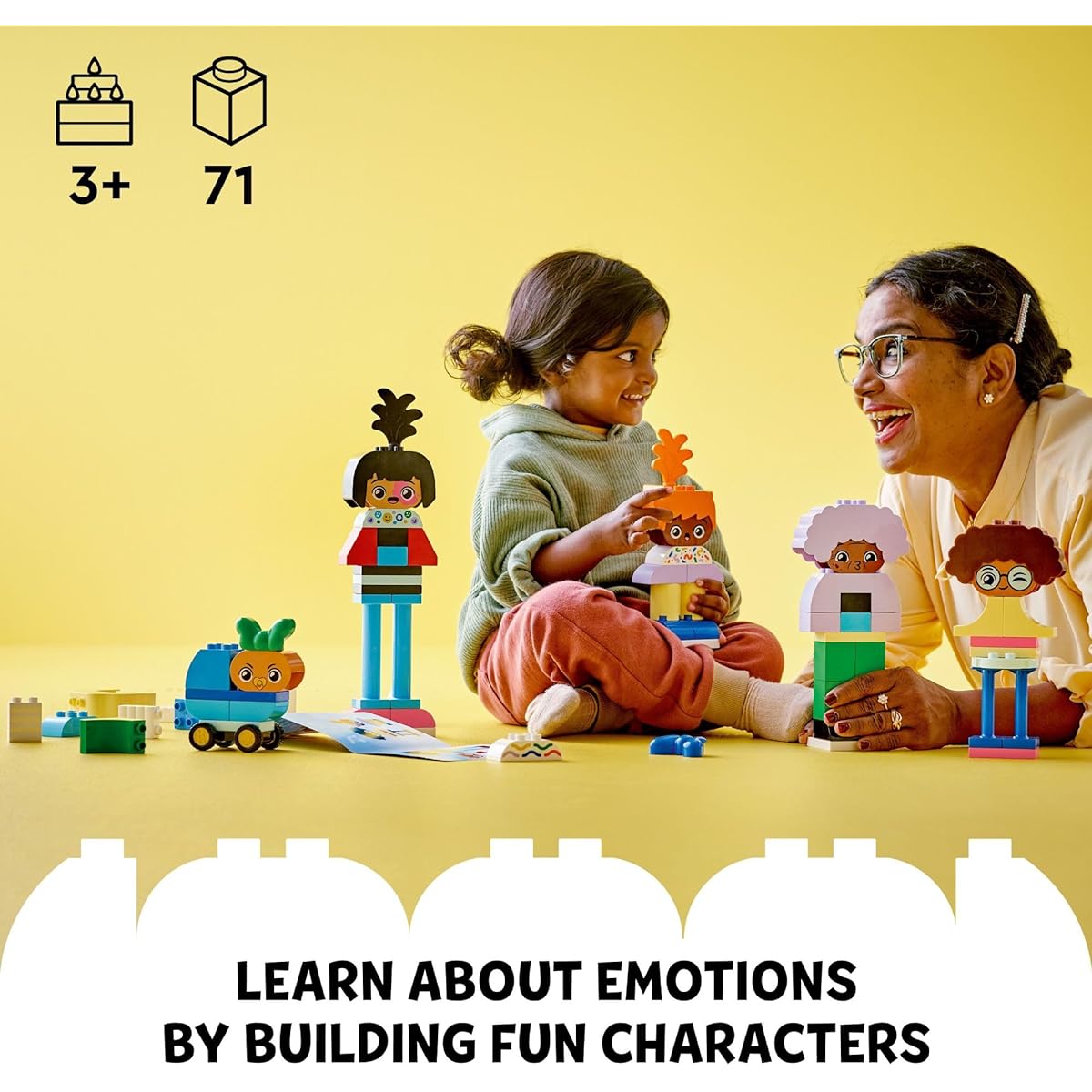 LEGO Duplo Town Buildable People with Big Emotions Interactive Toy for Ages 3+ 5 Characters 10 Role Play Faces 71 Colorful Bricks Mix and Match Customizable 10423