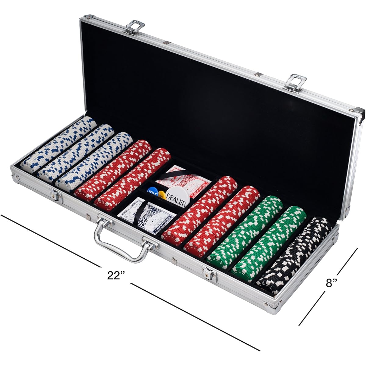 Trademark Poker Poker Chip Set Texas Hold'em Blackjack Gambling Carry Case Card Button Dice Style Casino Chips 500 Pieces (11.5g) Silver