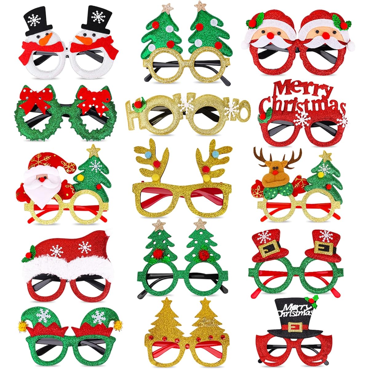 EEOCWF 15pcs Christmas Glasses Frames Holiday Party Eyeglasses Frames Christmas Decorations Christmas Photo Props Eyewear Christmas Party Favors for Christmas Dinner Picnic