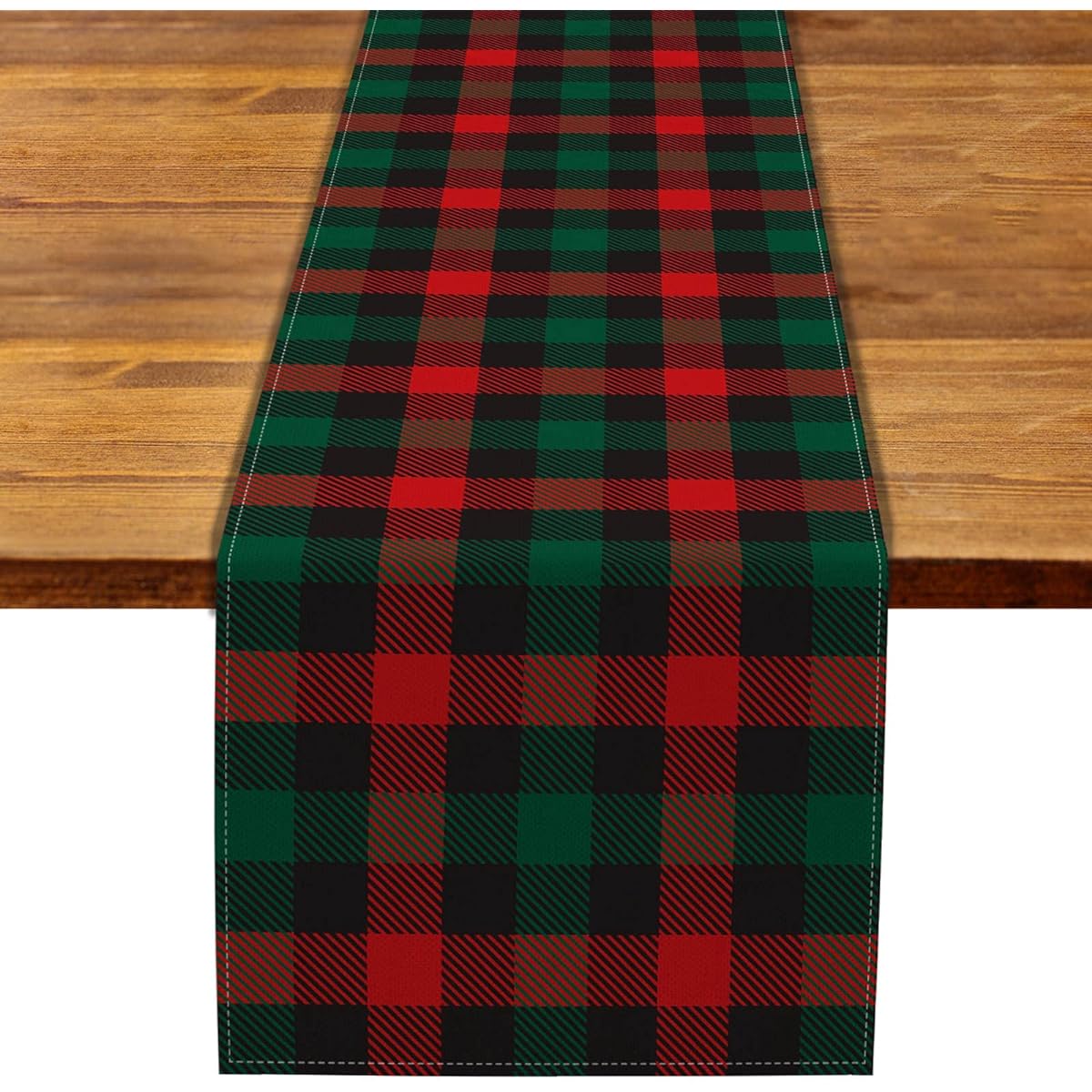 Rainlemon Christmas Buffalo Check Plaid Table Runner Linen Red Green Black Winter Rustic Kitchen Dining Room Decoration