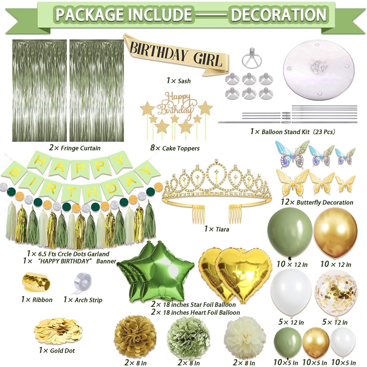 Guudmua 181 Piece Sage Green Birthday Decorations Balloon Kit