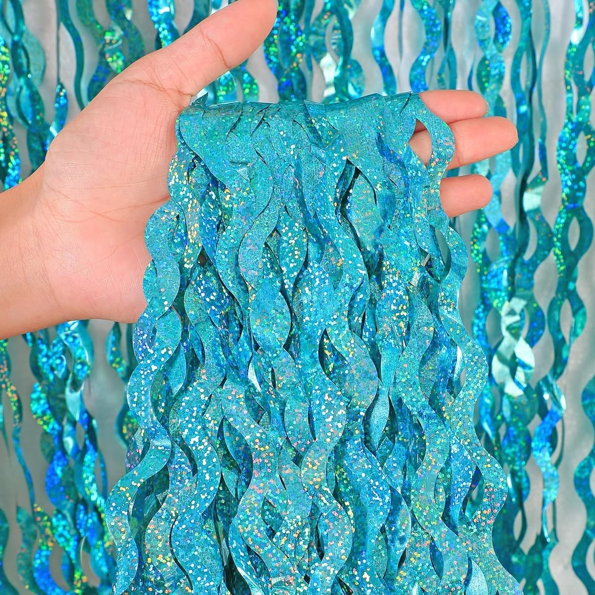 CYLMFC Champagne Gold Fringe Curtains Backdrop 3.3ft x 6.5ft Shimmering Wavy Foil Curtains for Birthday Party Yellow Fringe Curtains Streamers Party Decorations Set of 4