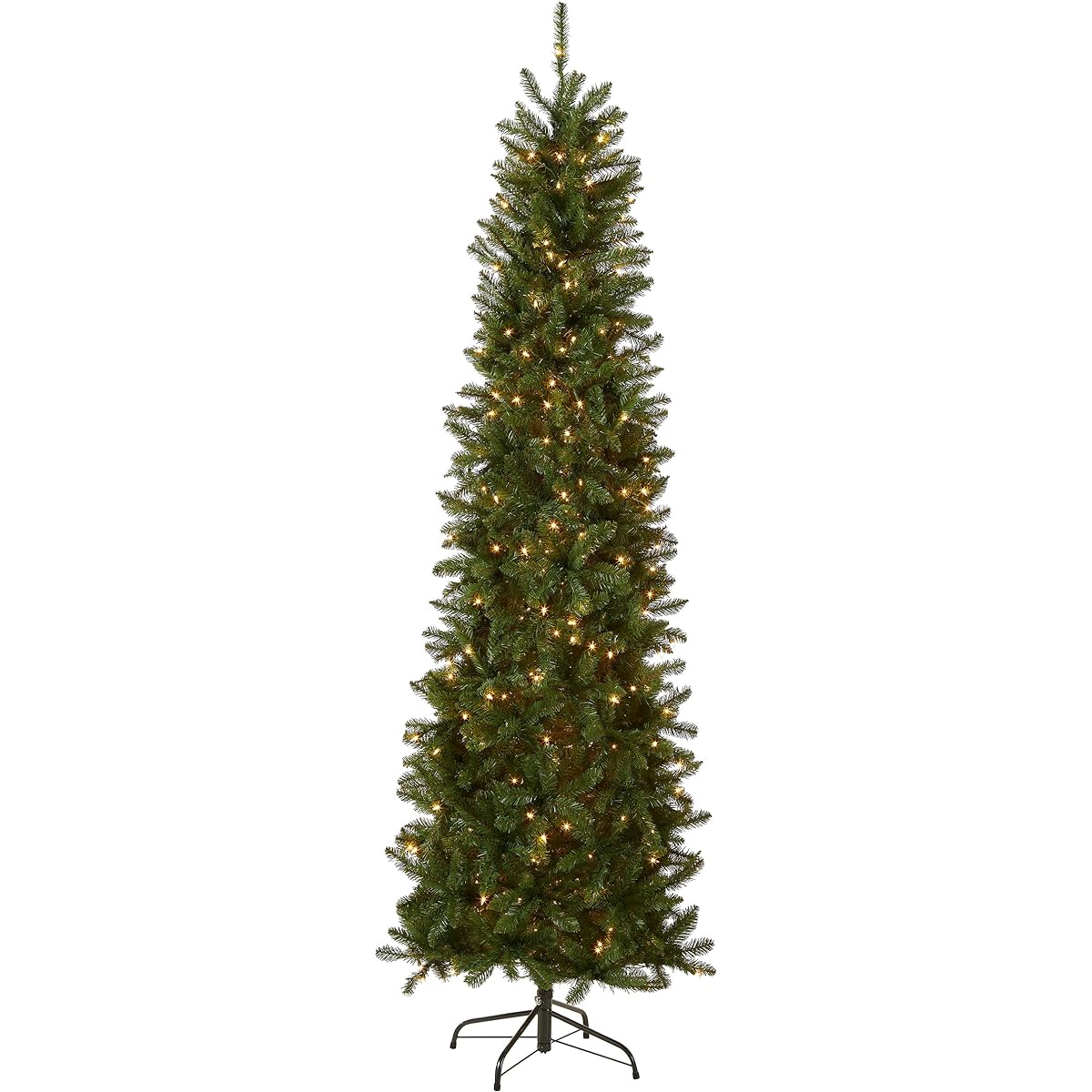National Tree Company Artificial Pre-Lit Slim Christmas Tree, Green, Kingwood Fir, White Lights, Stand Included, 6'