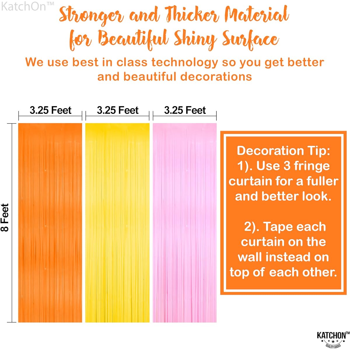 KatchOn Orange Pink and Yellow Fringe Backdrop - 9.6x8ft Set of 3 | Groovy Backdrop Curtains Groovy Party Decorations | Pink and Orange Party Decorations | Groovy Bachelorette Party Decorations