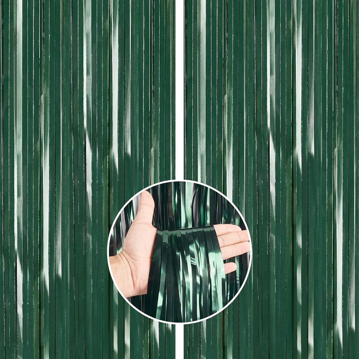 PartyWoo 2 Pieces Foil Curtains 3.3 x 6.6ft Dark Green Tinsel Curtains Backdrop Curtains Foil Fringe Curtains String Curtains for Birthday Decorations Party Backdrop Wedding Backdrop