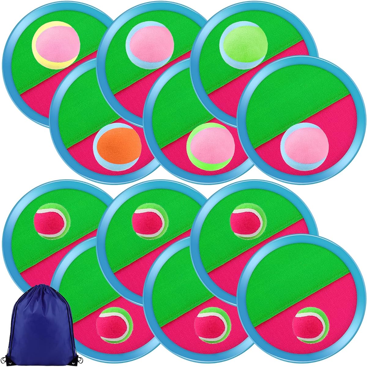 ELCOHO 12 Toss & Catch Sports Game Set, 12 Toss & Catch Paddles, 12 Toss & Catch Balls (6 Hard Balls & 6 Soft Balls) with Storage Bag for Sports, Beach, Party, Favors, and Supplies