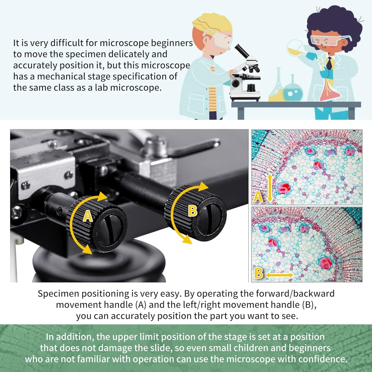 MAXLAPTER Microscope 100-1000x with movable stage