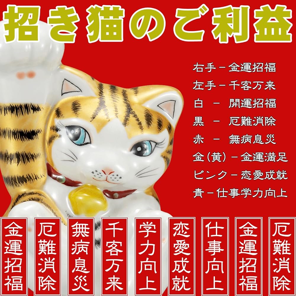 Right Hand Lucky Cat Ornament Ceramic Kutani Ware Strong Arm Lucky Cat Gold Color Feng Shui Good Luck Interior Japanese Style Accessories