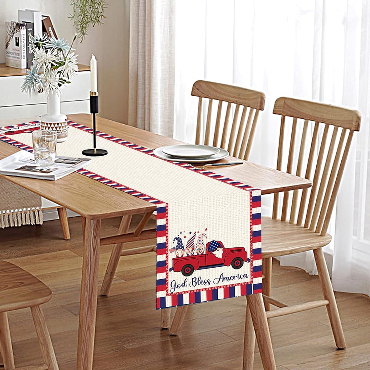4th of July Table Runner Decor Independence Day Table Runner 4th of July Kitchen Dining Table Decor God Bless America Memorial Independence Day Dining Room Decor