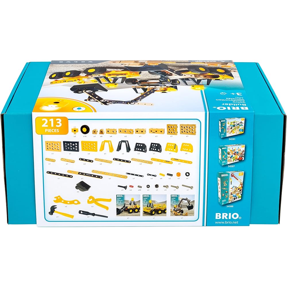 BRIO Builder Volvo Construction Vehicle DX Set 34597 "Total 213 Pieces" Ages 3 and up (Carpenter Tool Play Toy Educational Toy Pretend Play) Yellow