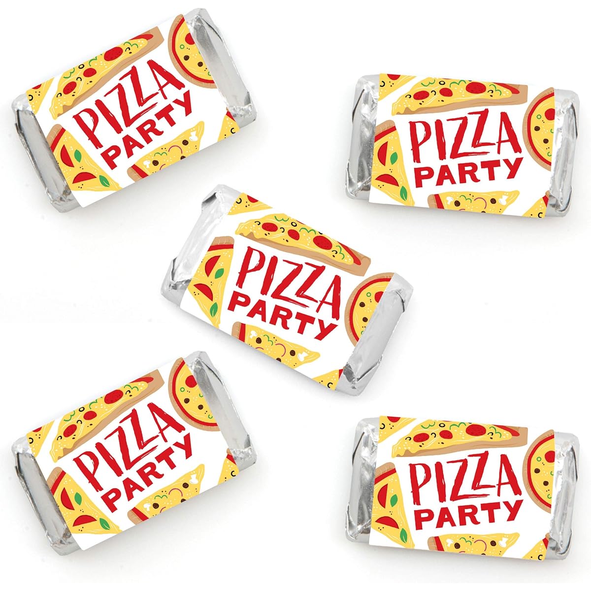 Big Dot of Happiness Pizza Party Time - Mini Candy Bar Wrapper Stickers - Baby Shower or Birthday Party Small Favors - 40 Count