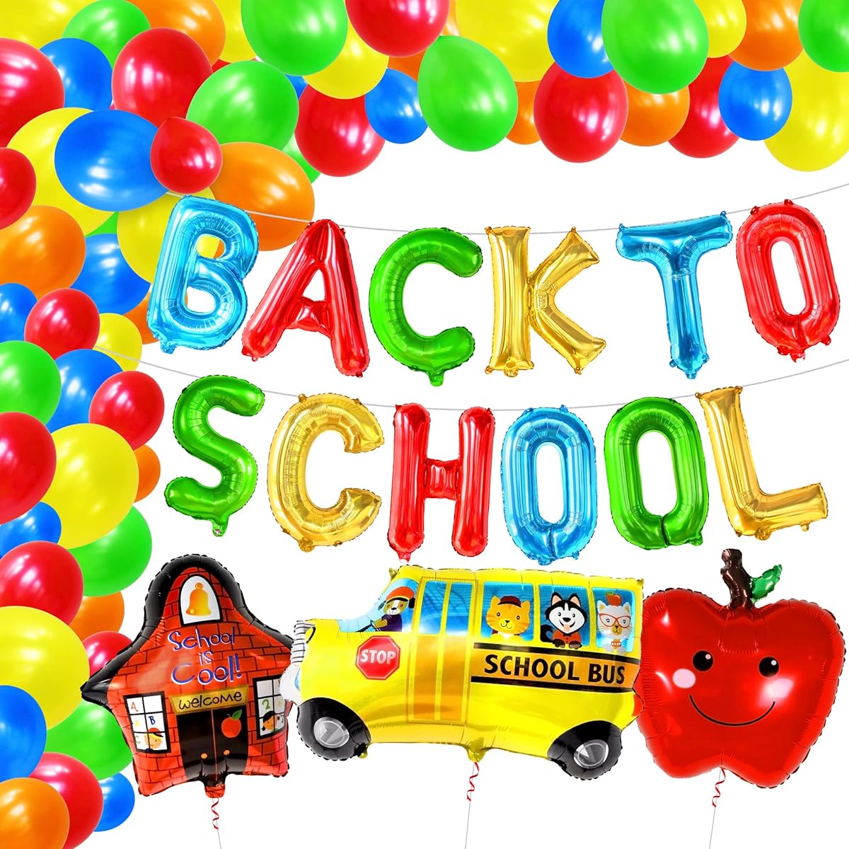 KatchOn Back to School Balloon Arch Kit - Giant 120 Pack | Back to School Balloons Back to School Decorations | Apple Balloons School Bus Balloon Garland for Back to School Decorations