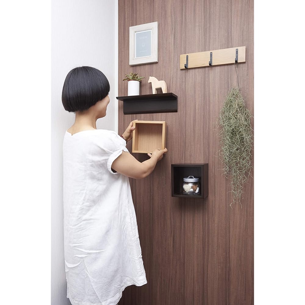 Magnetic Wall Decoration Wall Hanging Shelf Box Type Mass Deco [Wooden / Back Magnet] Brown (Horizontal) 19 x (Vertical) 19 x (Depth) 13cm 21064237