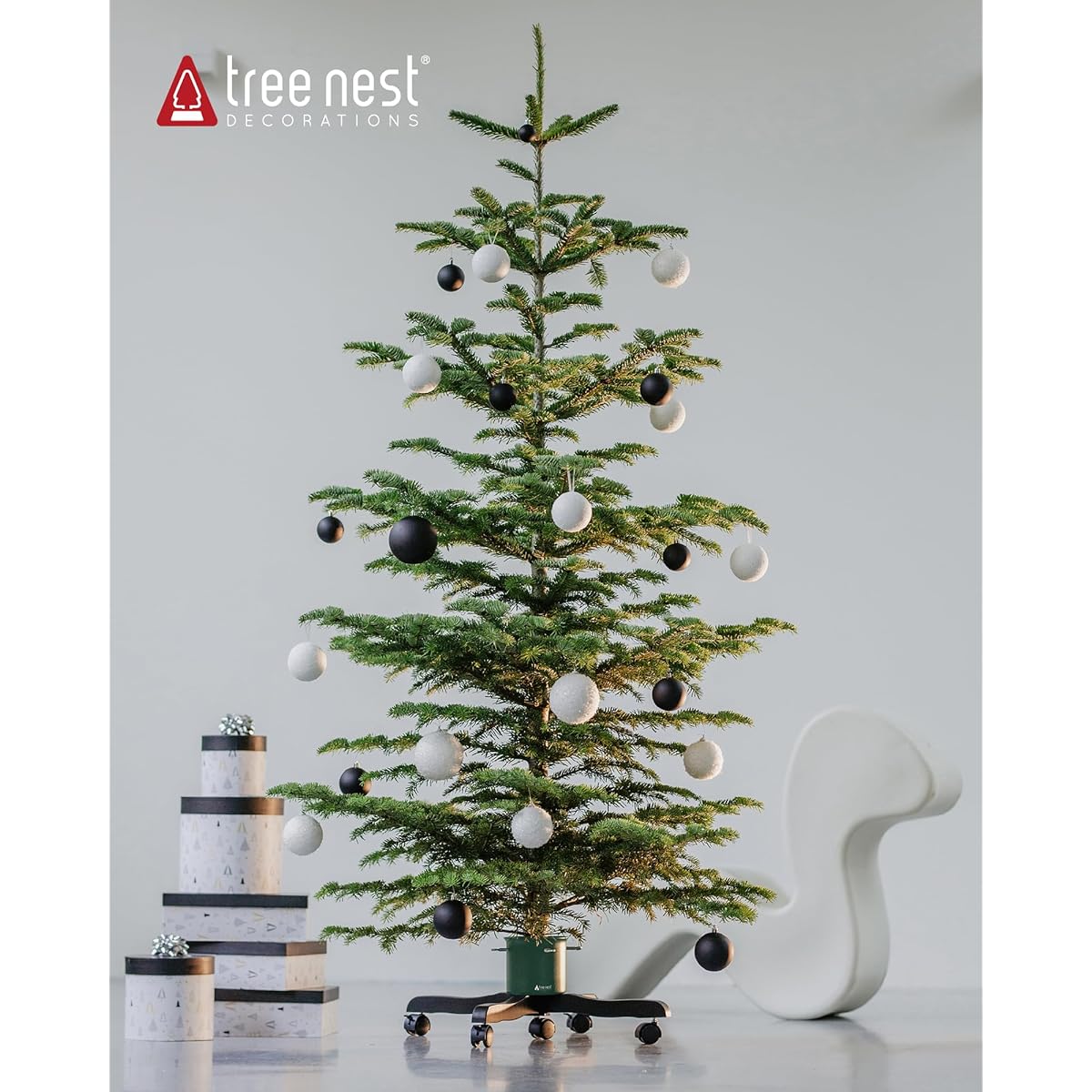 Tree Nest Christmas Tree Stand Base for Real Trees Tree Holder Christmas Tree Stand Up to 6 Feet with Casters 0.53 Gallon Goodjob Black & Green