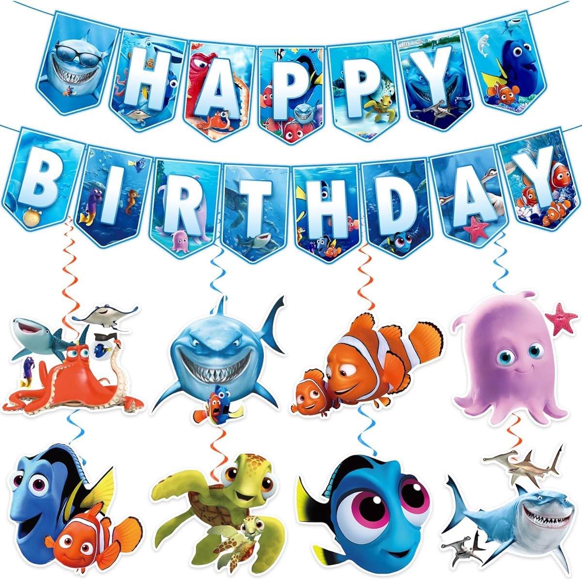 Finding Birthday Decoration Banner Hanging Swirl Cartoon Fish Birthday Party Decoration Cartoon Fish Finding Birthday Party Banner Foil Ceiling Swirl