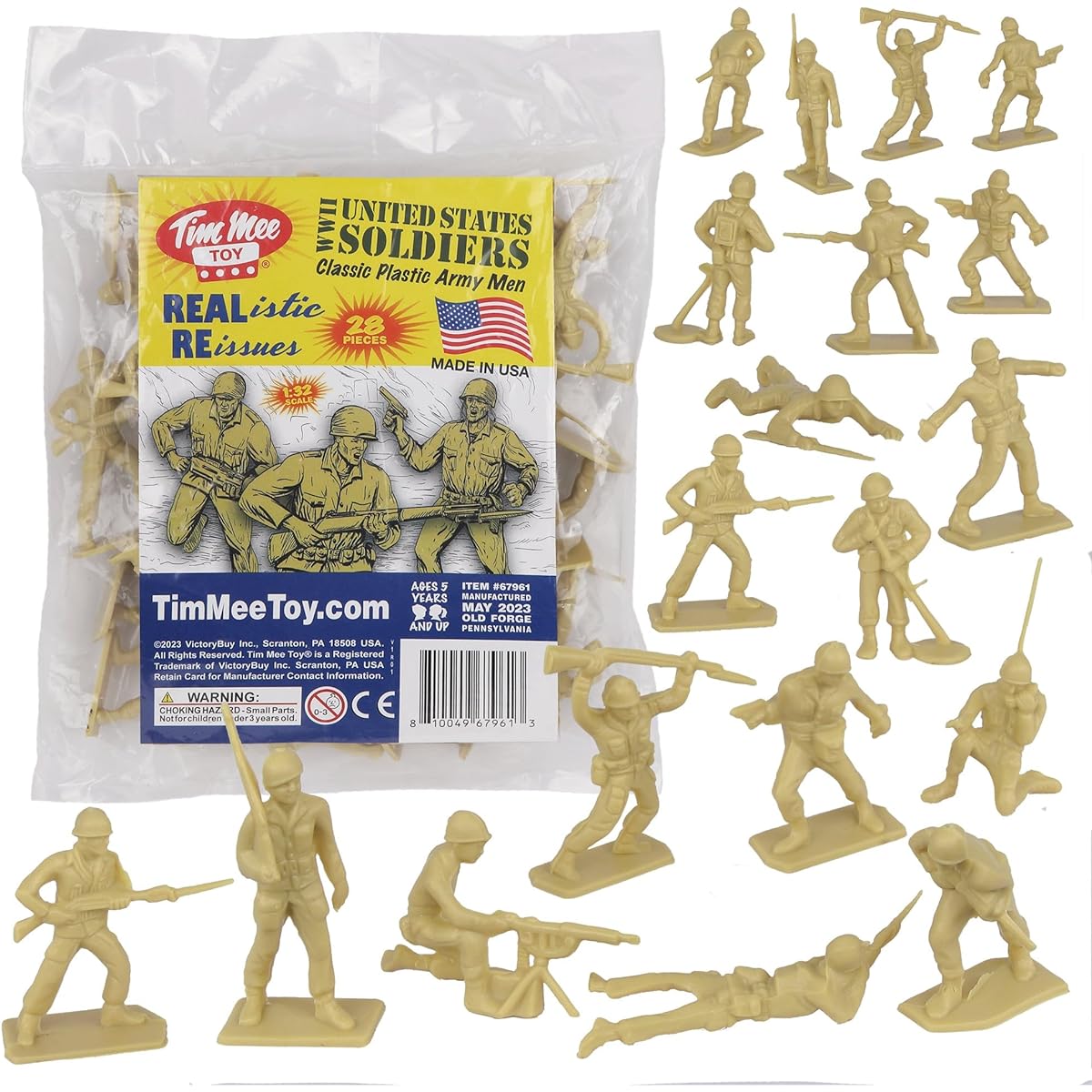 Tim Mee Toy Plastic Army Men - 28 Piece Tan WW2 Soldier Figures - Made in the USA